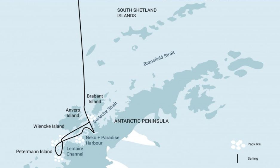 Antarktida, mapa Basecamp